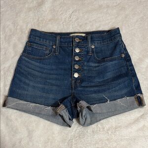 Madewell High Rise Dark Blue Jean Shorts with Button Fly